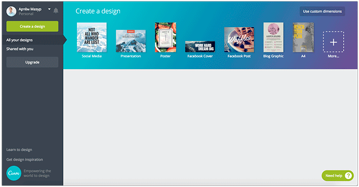 Панель Canva