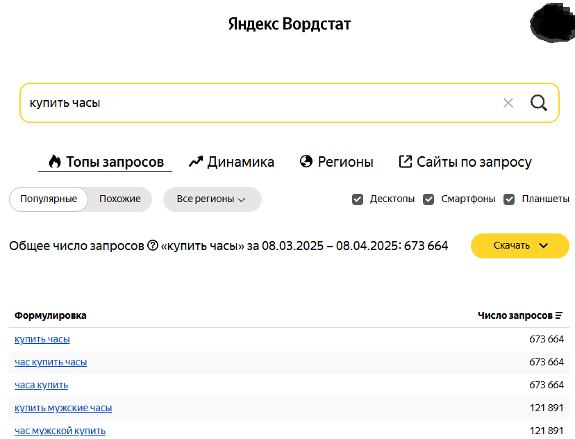 топ запросов Яндекс Wordstat 