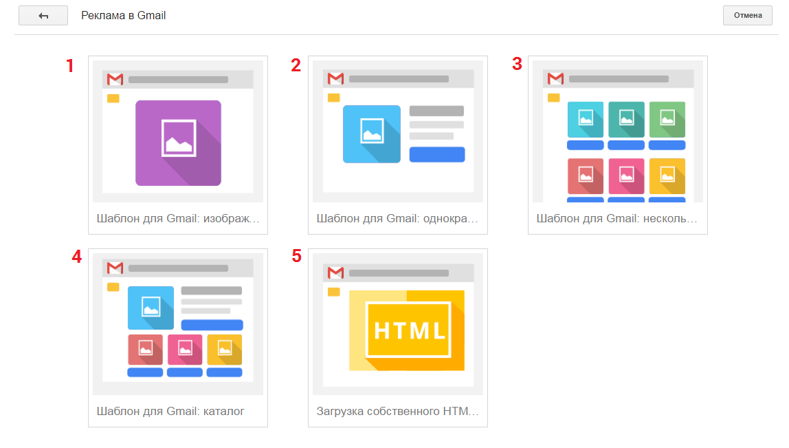 Настройка рекламы Gmail