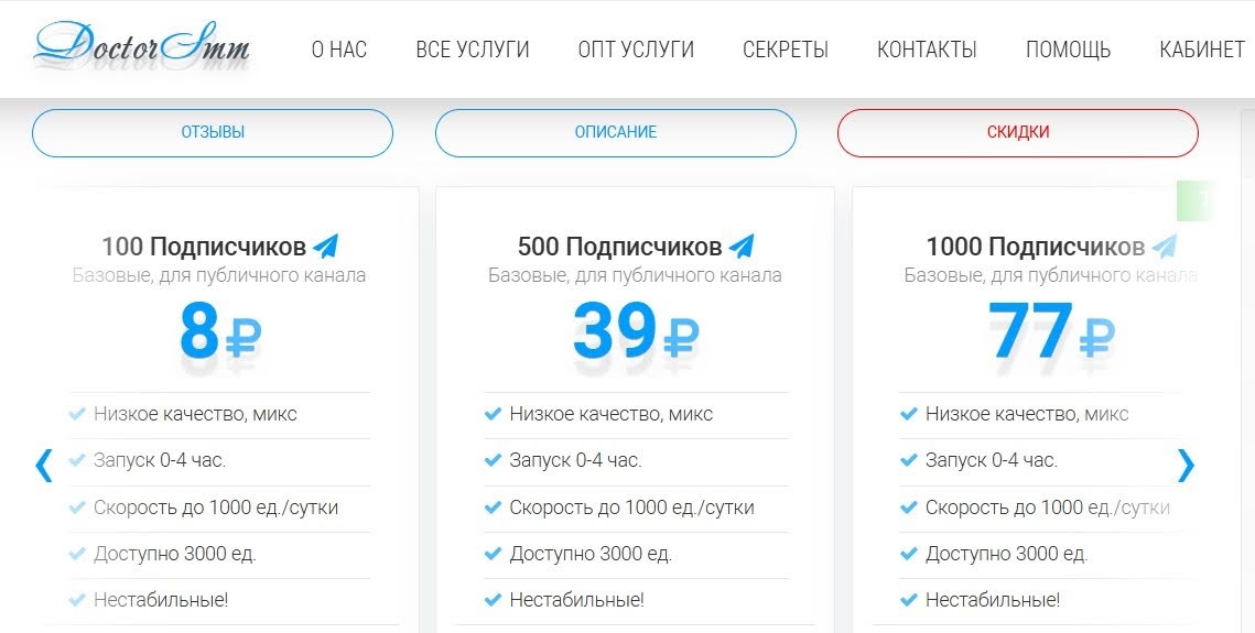 Примерные расценки стоимости подписчиков в сервисах мотивированного трафика