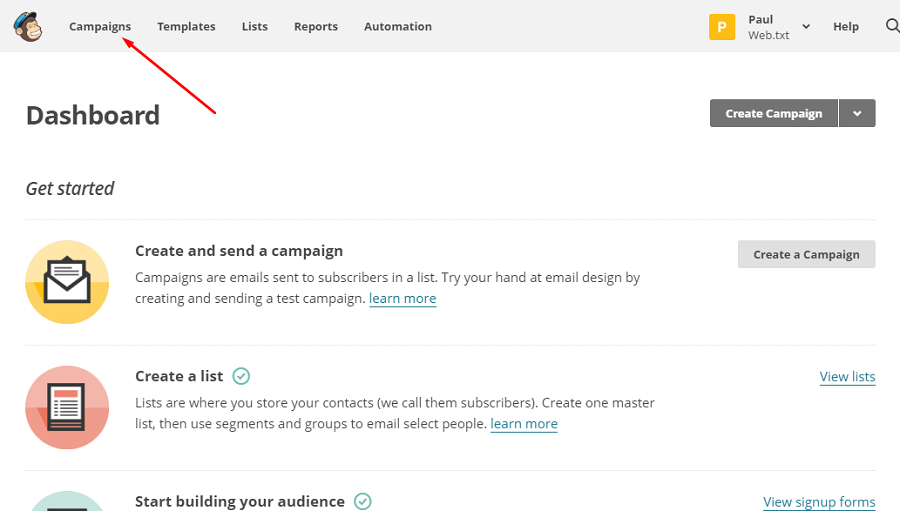 Перейдите на страницу «Campaigns»