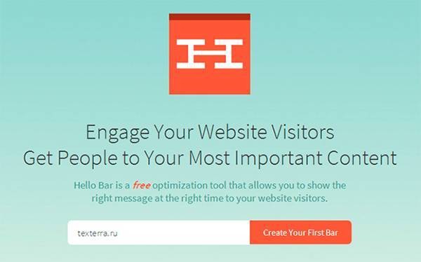 Главная страница сервиса Hello Bar