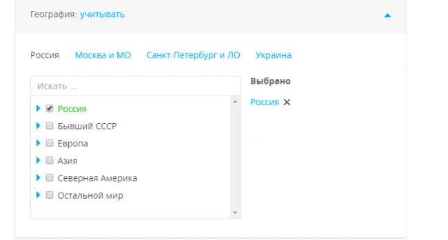 Настройка географии показа