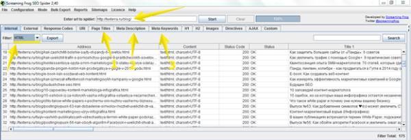 Проверка title, description и keywords с помощью приложения Seo-spider