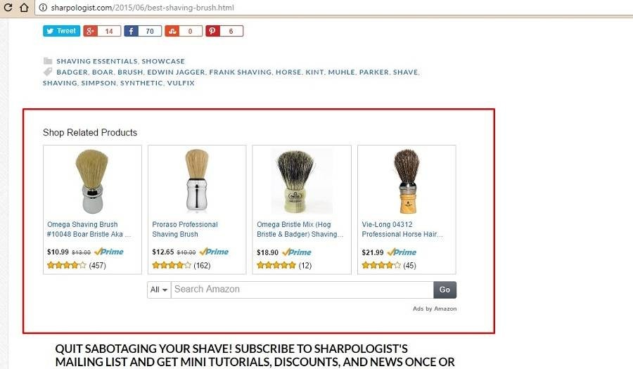 Партнерский блок Amazon в англоязычном блоге
