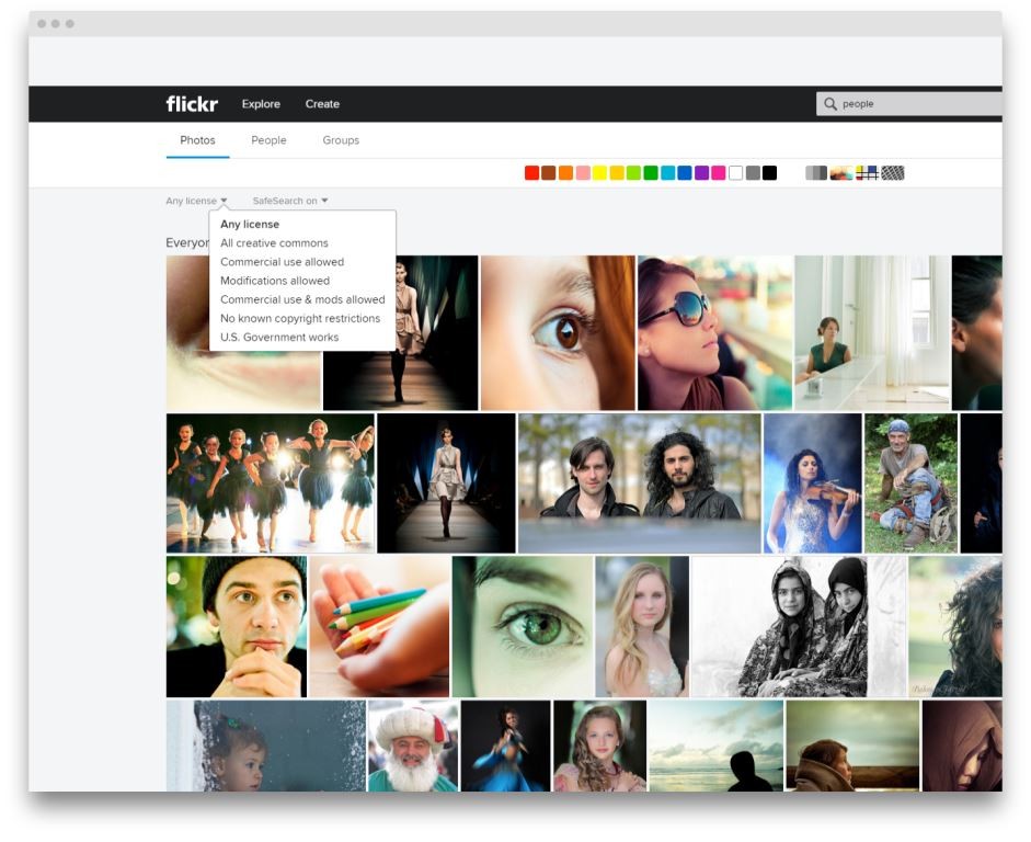 Поиск изображения по типу лицензии Flickr