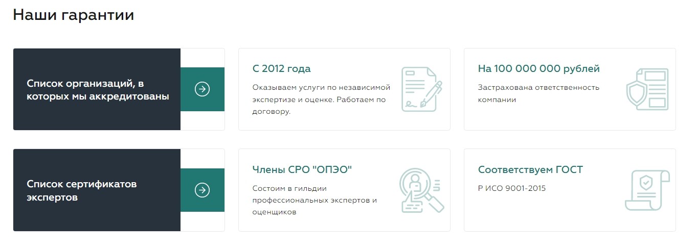 гарантии на лендинге