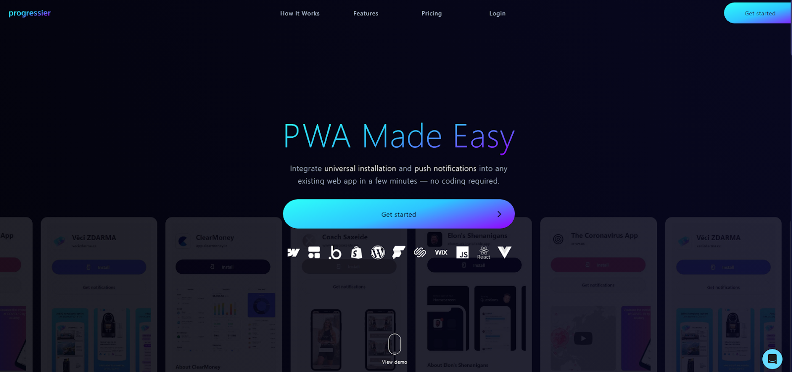 Облачный конструктор PWA-приложений Progressier