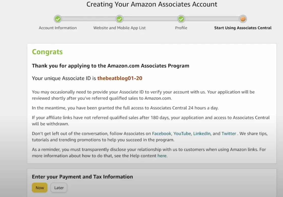 Создание аккаунта в Amazon Associates