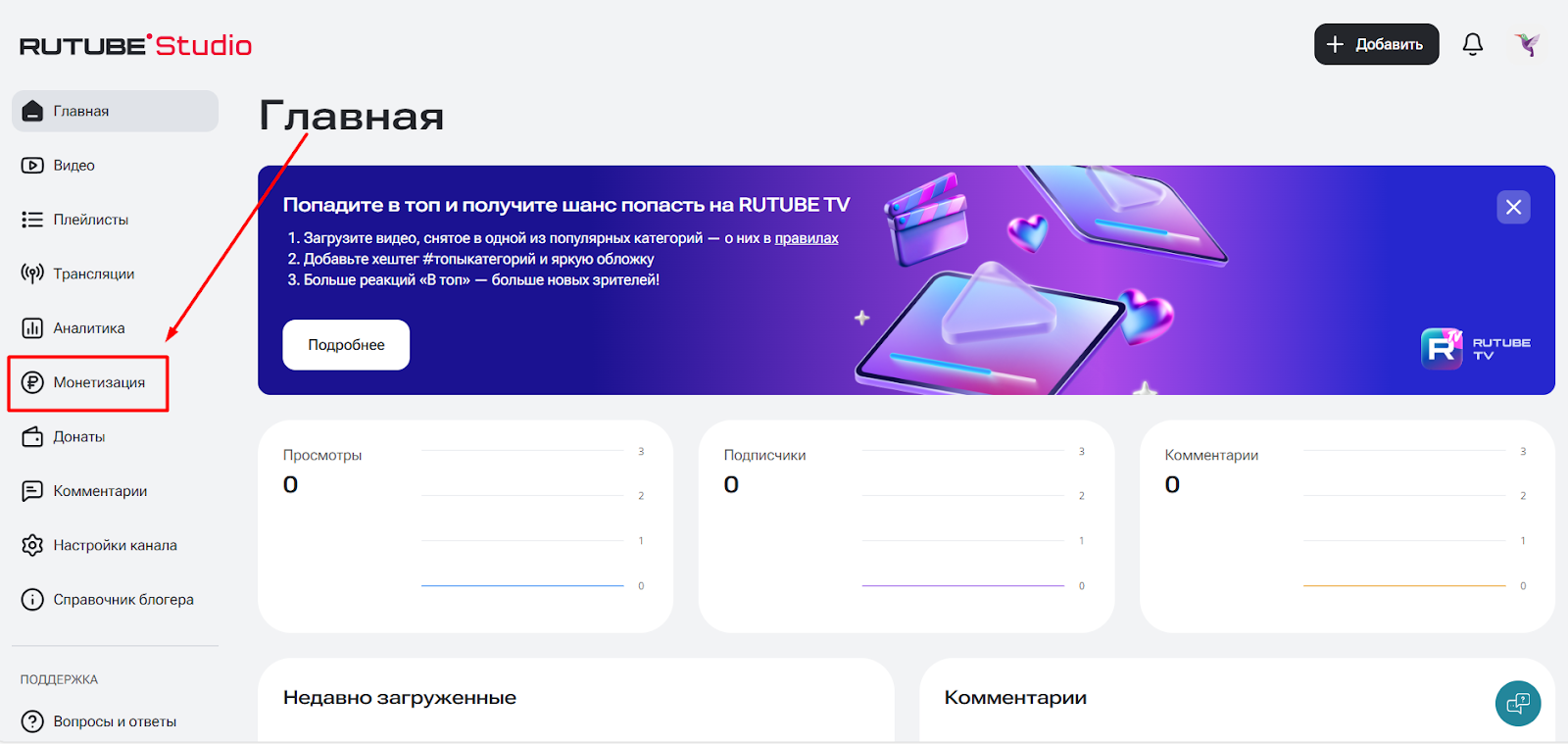 Подключение монетизации Рутуб