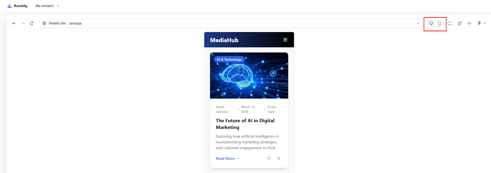 Мобильная версия сайта Readdy AI