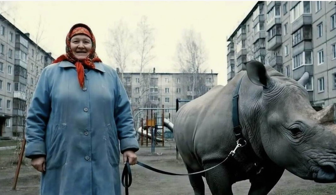 Бабушка с носорогом мем