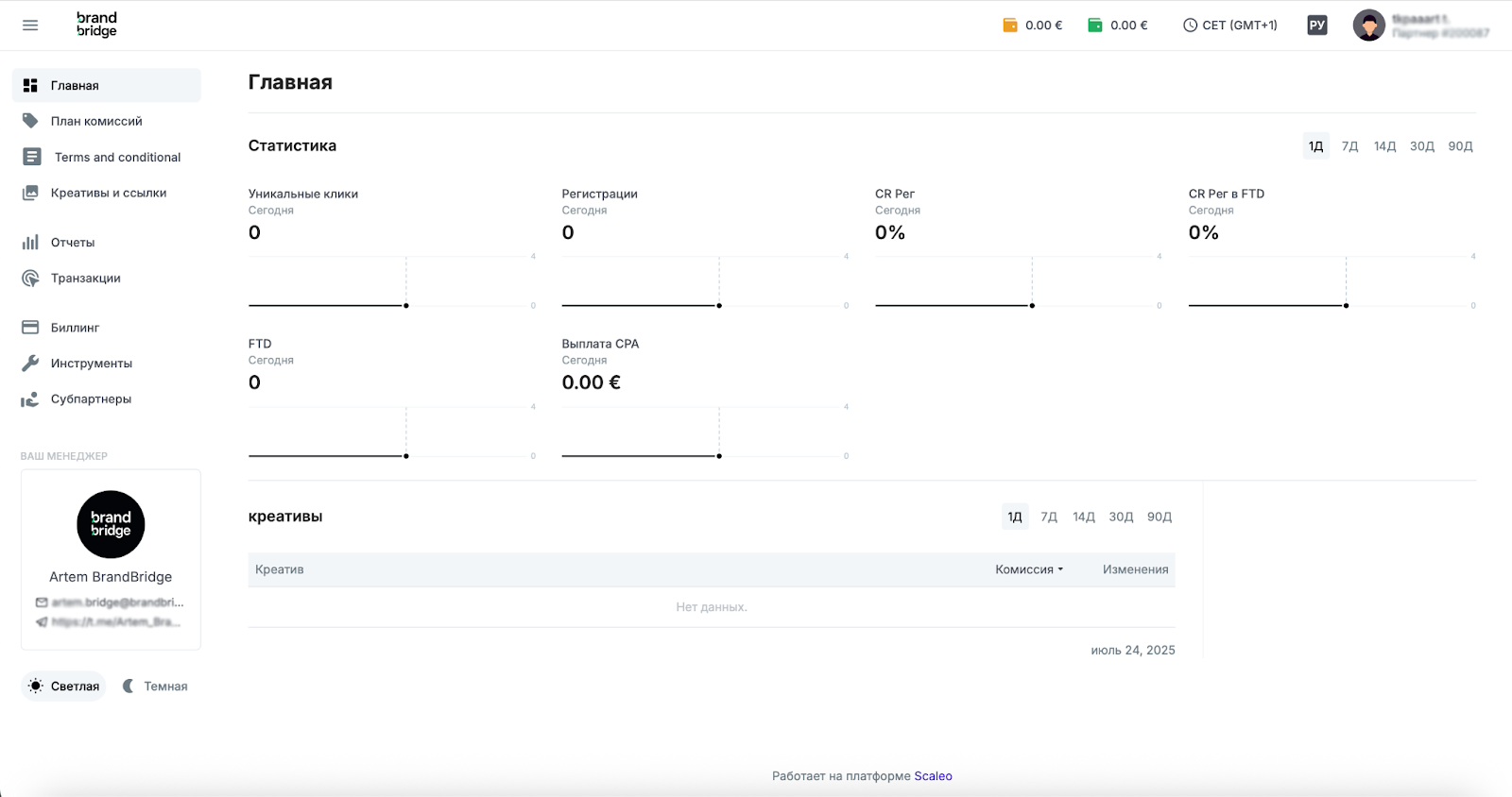 Личный кабинет партнерской сети Brand Bridge