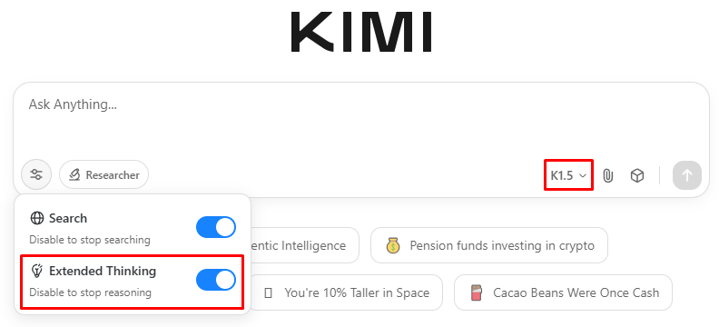 Режим Extended Thinking в нейросети Kimi 