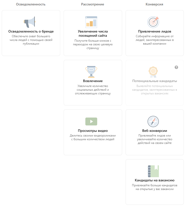 Бизнес-цель рекламной кампании LinkedIn