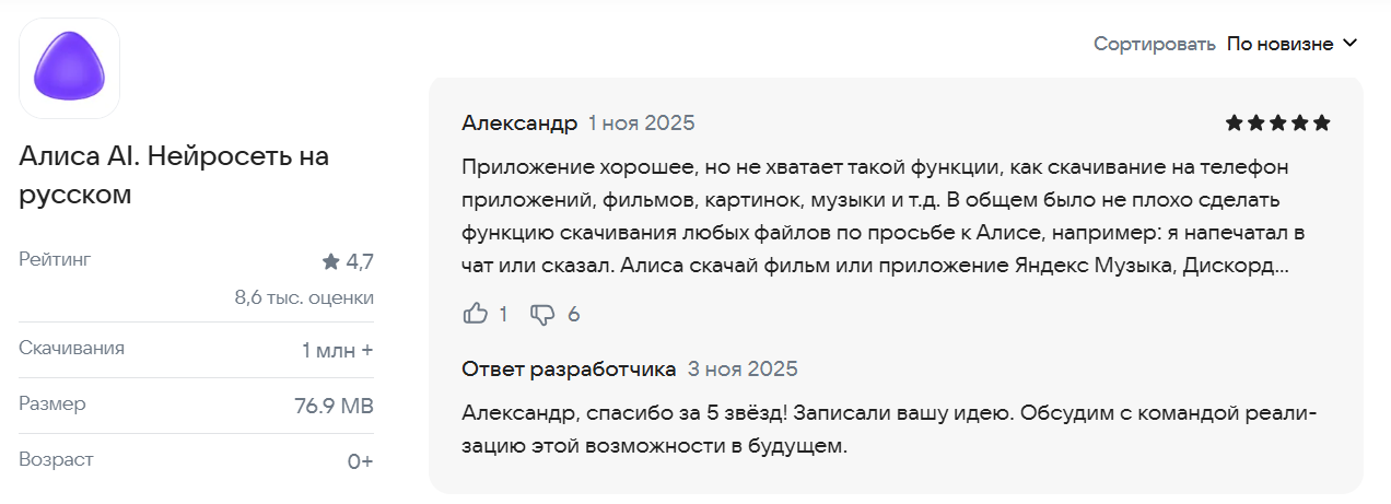 Отзывы на нейросеть Алиса