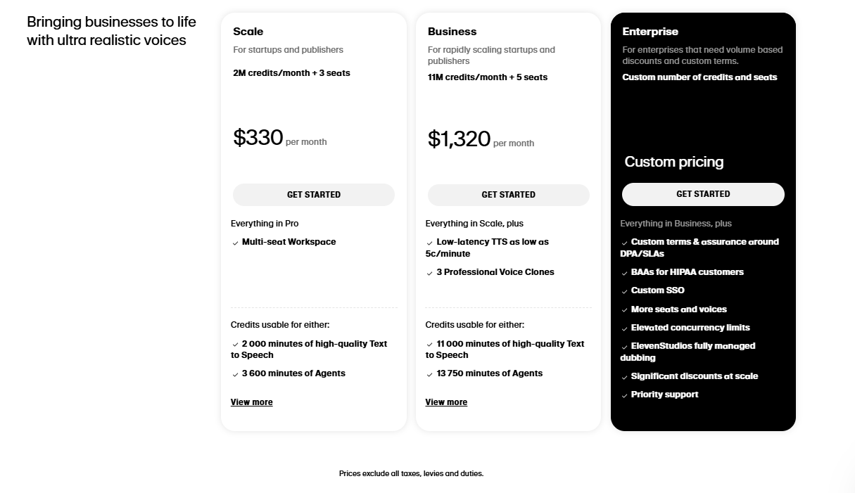 Тарифы нейросеть ElevenLabs