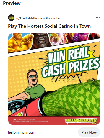 Пример креатива свипстейк казино Reddit | Изображение 4