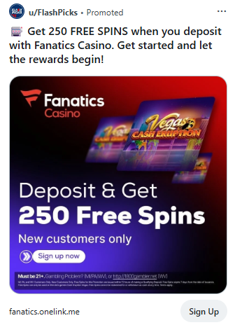 Пример креатива риал мани казино Reddit Ads | Изображение 5