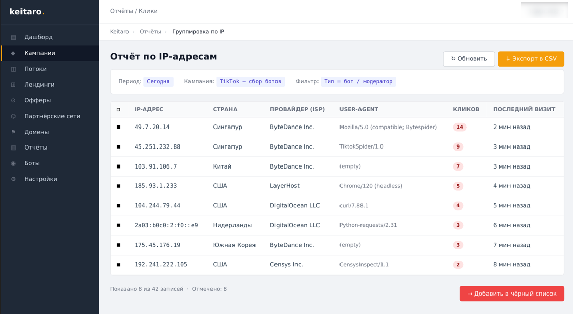 Подготовка базы ботов в Keitaro | Изображение 1